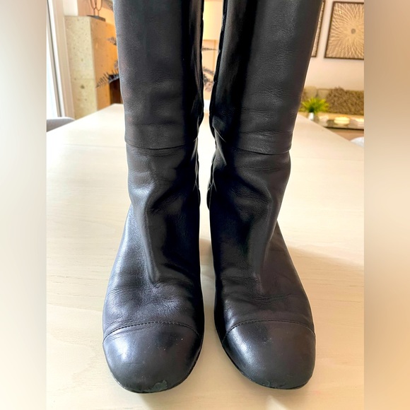 Chanel Riding Boot Knee-High Black Leather Size 40 - Picture 3 of 6